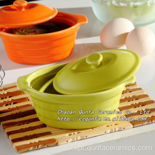 Roundearthenware cozinhar panela com tampa e alça QF-011